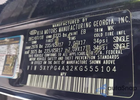 2019 Kia Sorento 2.4L Lx from USA, damaged, VIN 5XYPG4A32KG555104